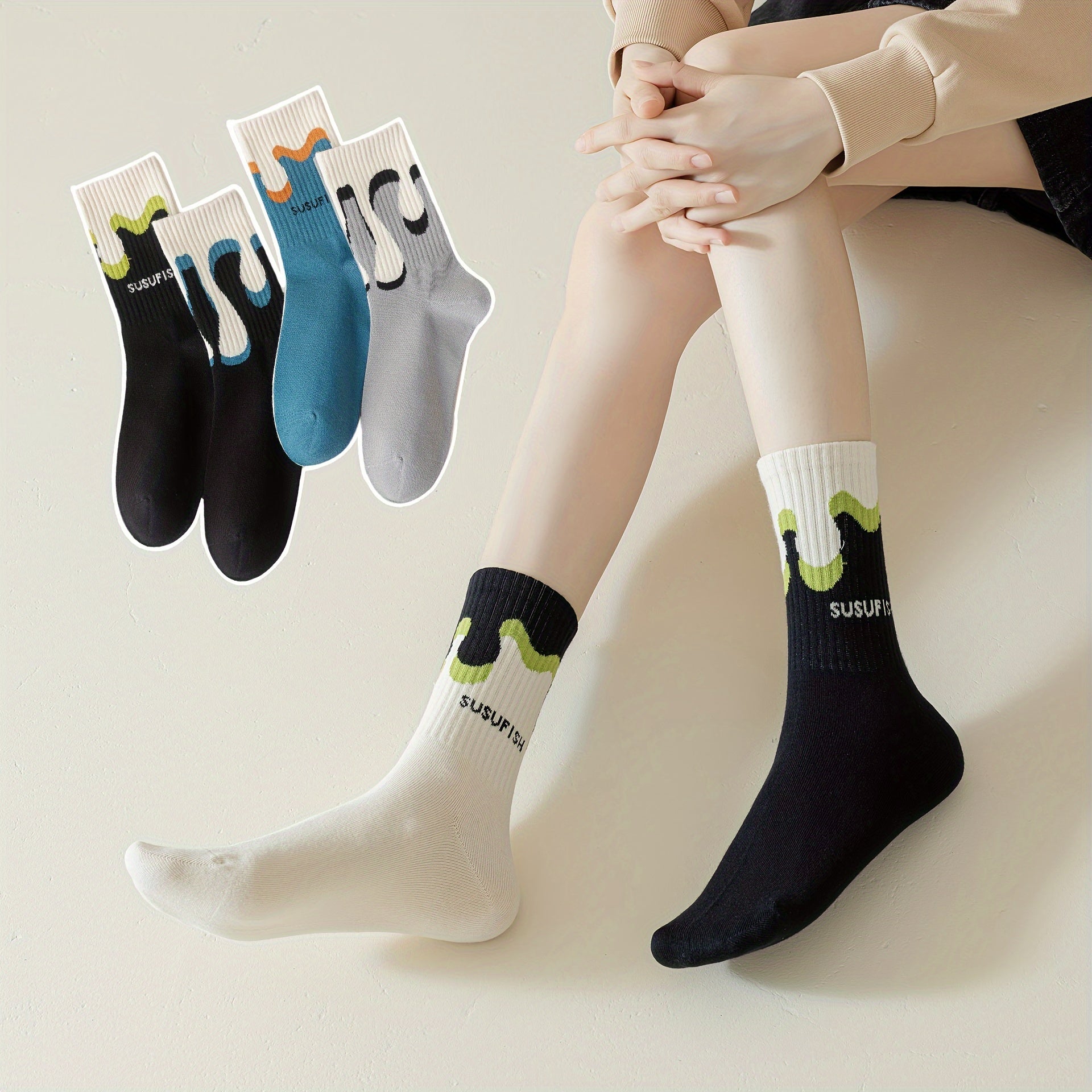 Creative Asymmetrical AB Patchwork Socks Outdoor Personality Blocking Socks