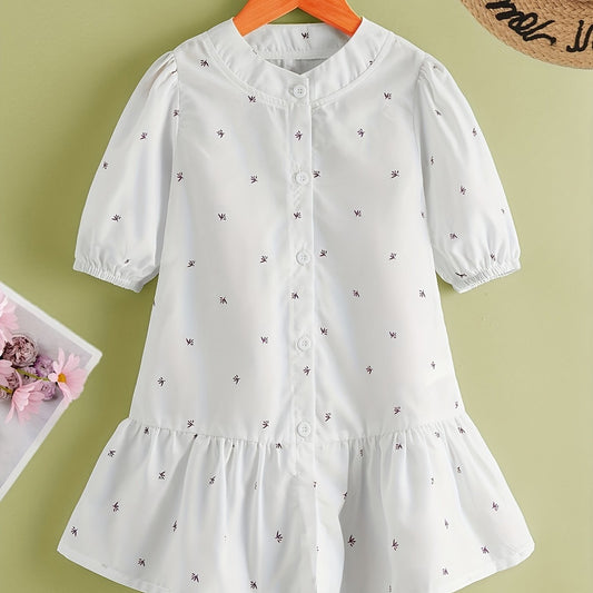 Girls Band Collar Smocked Dress Holiday Casual