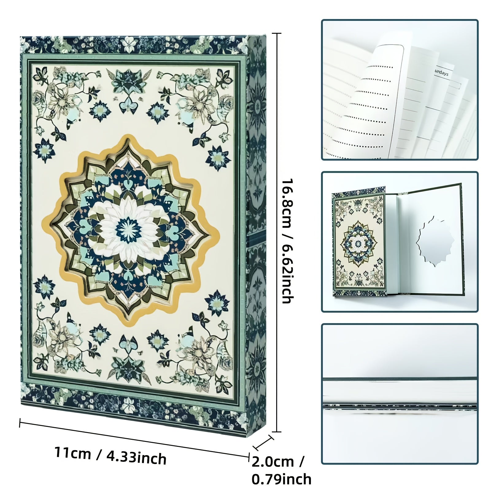 Peacock Green Floral Notebook with Magnetic Closure