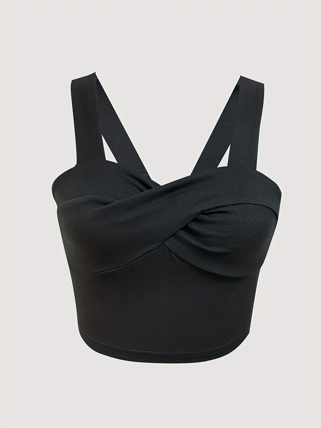 Solid Twisted Front Spaghetti Crop Top Sexy Sleeveless Cami Top