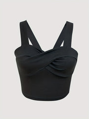 Solid Twisted Front Spaghetti Crop Top Sexy Sleeveless Cami Top