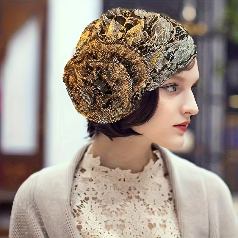 Vintage Floral Lace Turban Hat for Women's Elastic Head Wrap & Chemo Beanies
