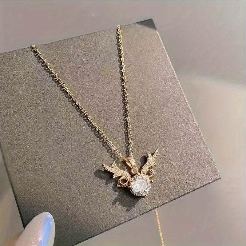 Elk Deer Horn Alloy Pendant Necklace Birthday Holiday Gift