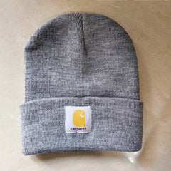 Men's Grey Knit Cuffed Beanie Hat
