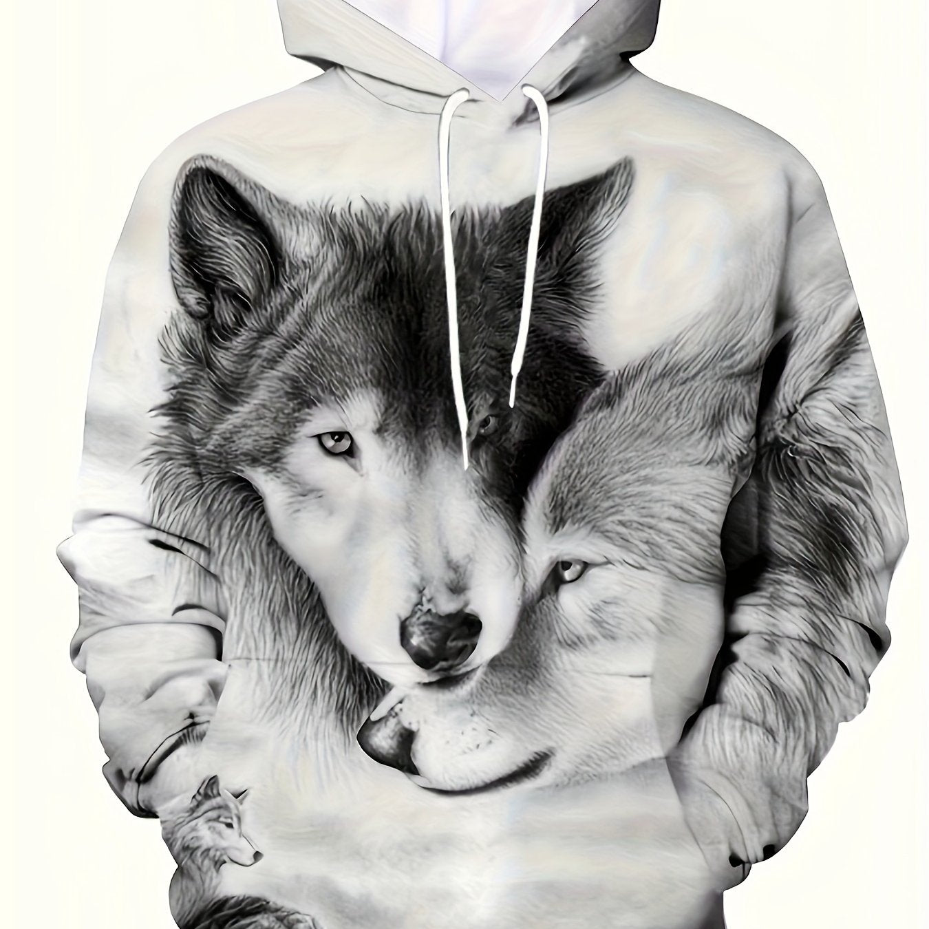 Wolf 3D Print Hoodie Kangaroo Pocket Pullover Mens Clothing