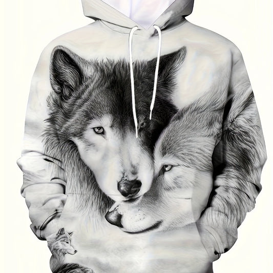 Wolf 3D Print Hoodie Kangaroo Pocket Pullover Mens Clothing