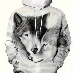Wolf 3D Print Hoodie Kangaroo Pocket Pullover Mens Clothing