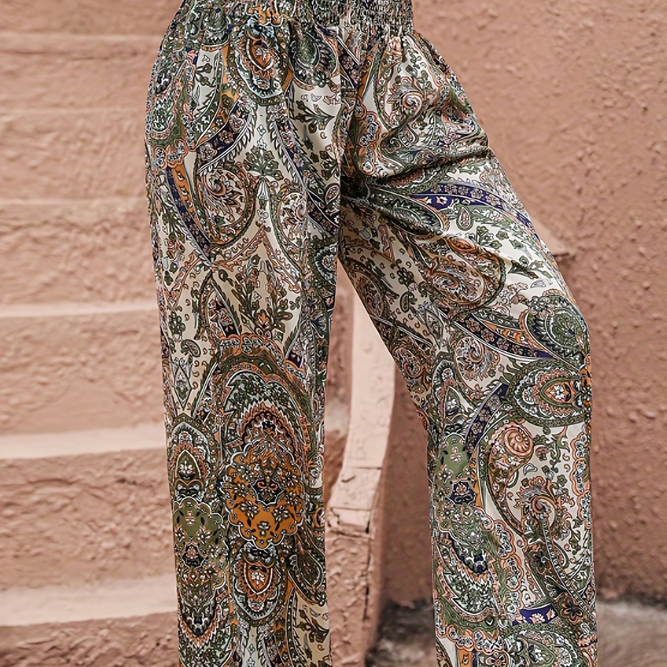  Boho Pants Women's Plus Paisley Print Wide Leg Harem Pants