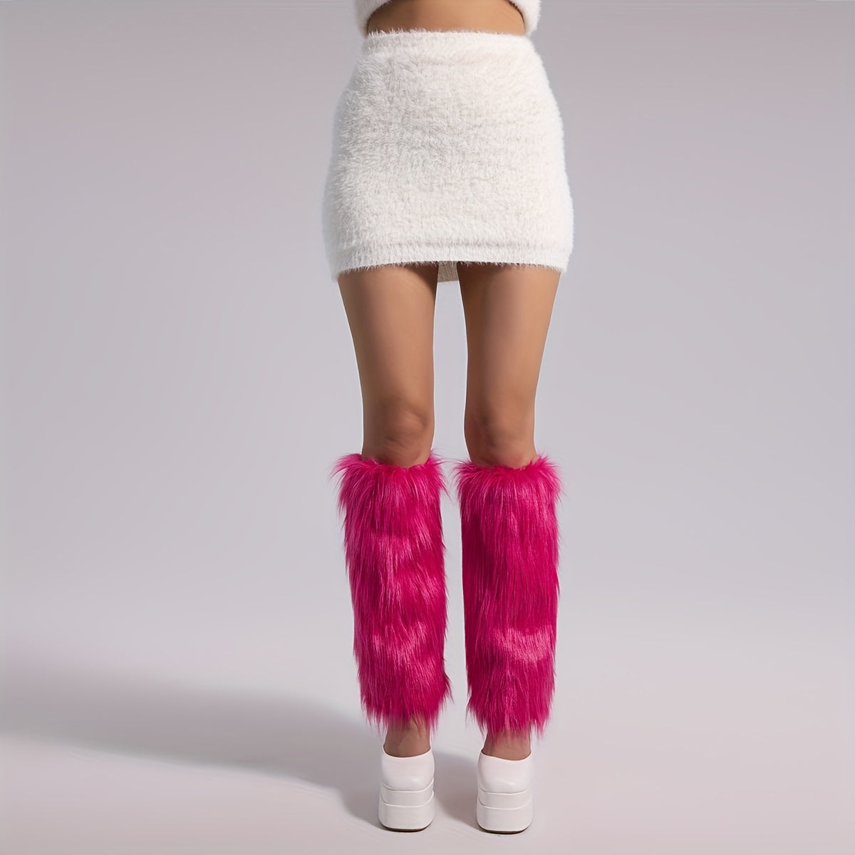 Colorful Fuzzy Leg Warmers & Knee High Socks Combo