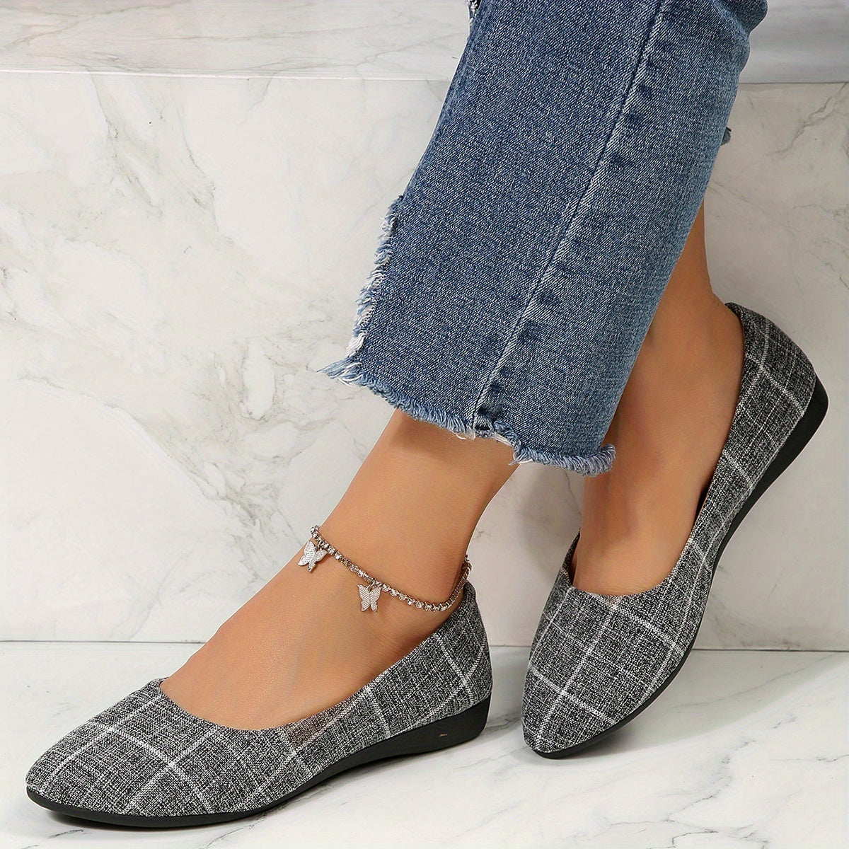 Plaid Pattern Slip On Flat Shoes for Women