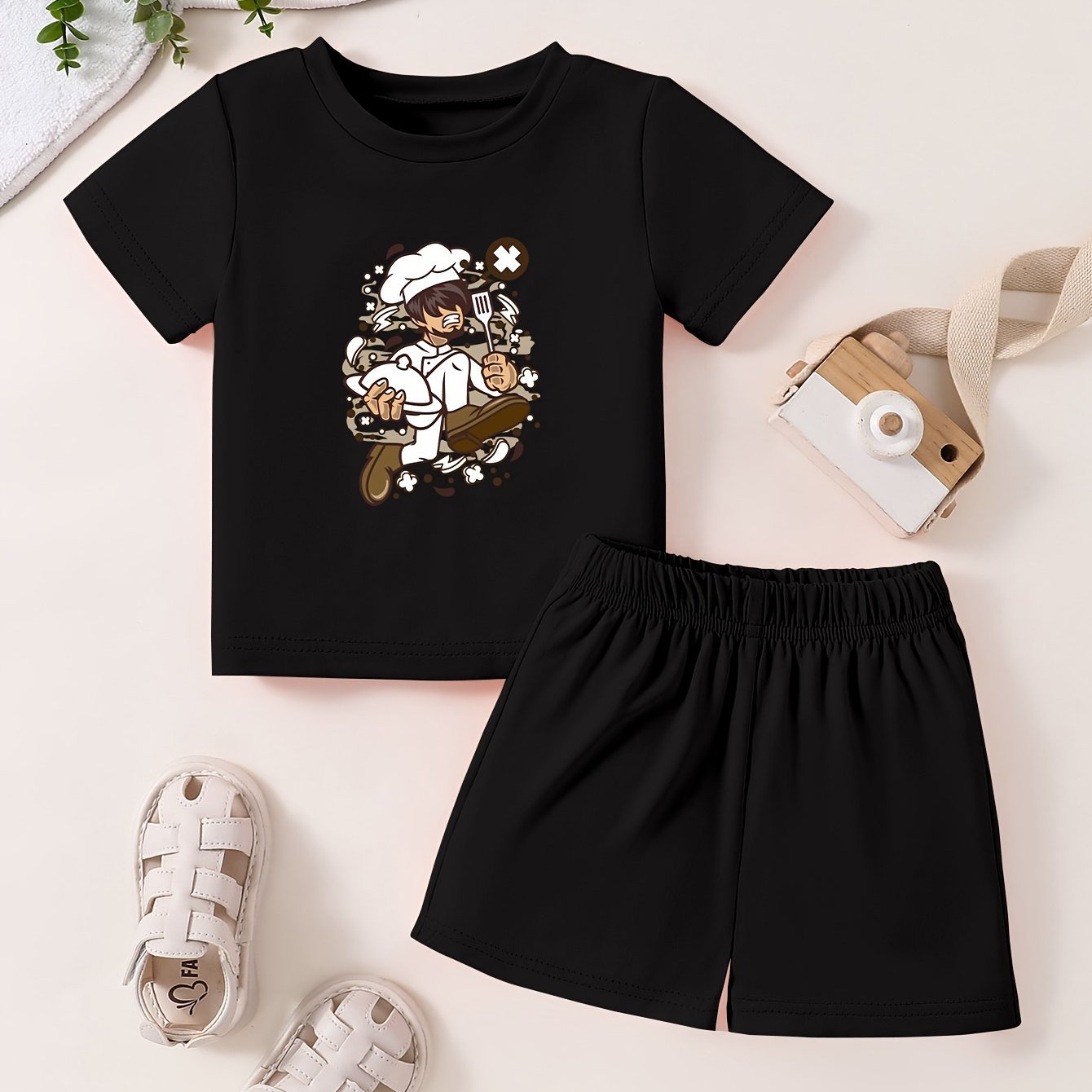 Cartoon Pattern Toddler T-shirt & Shorts Set
