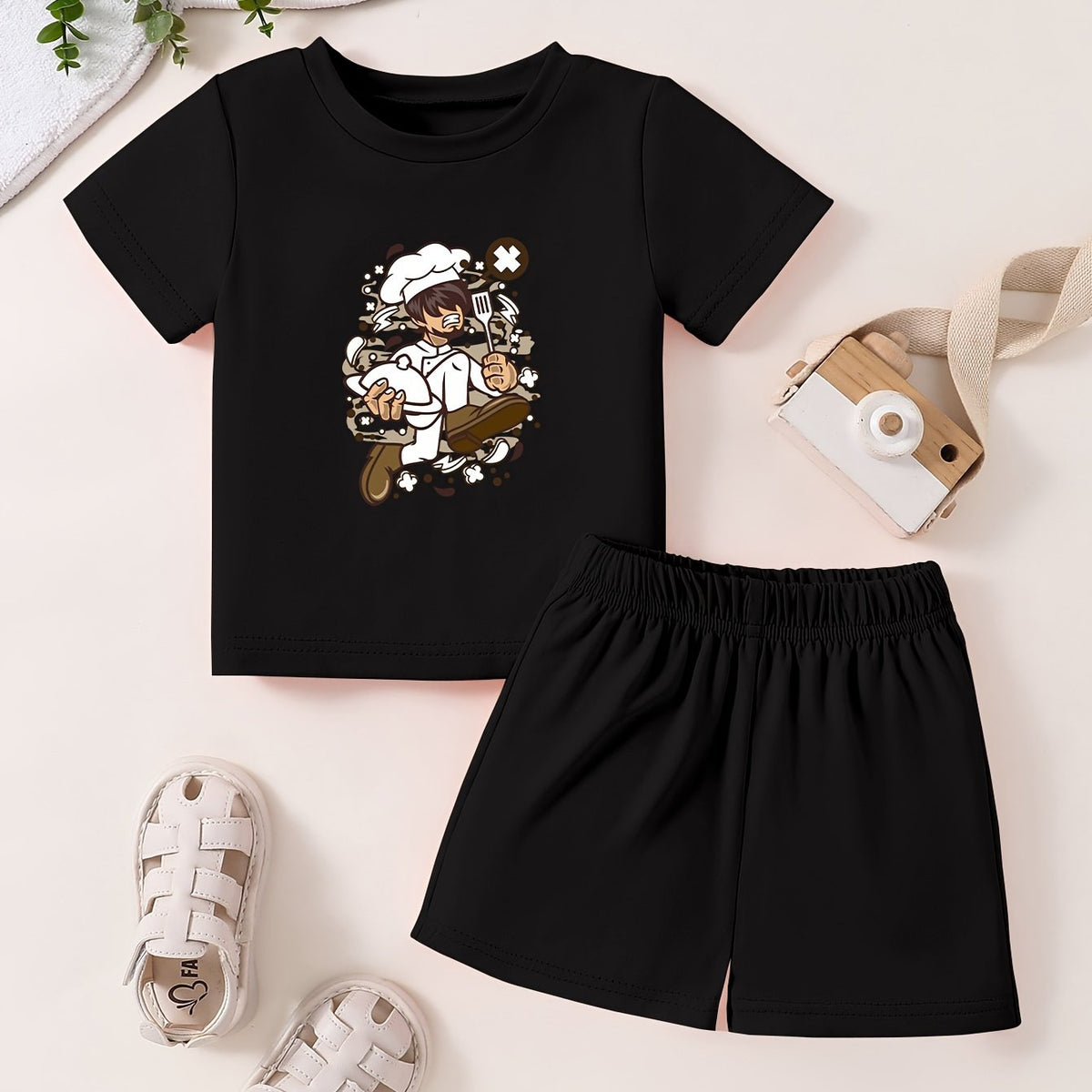 Cartoon Pattern Toddler T-shirt & Shorts Set