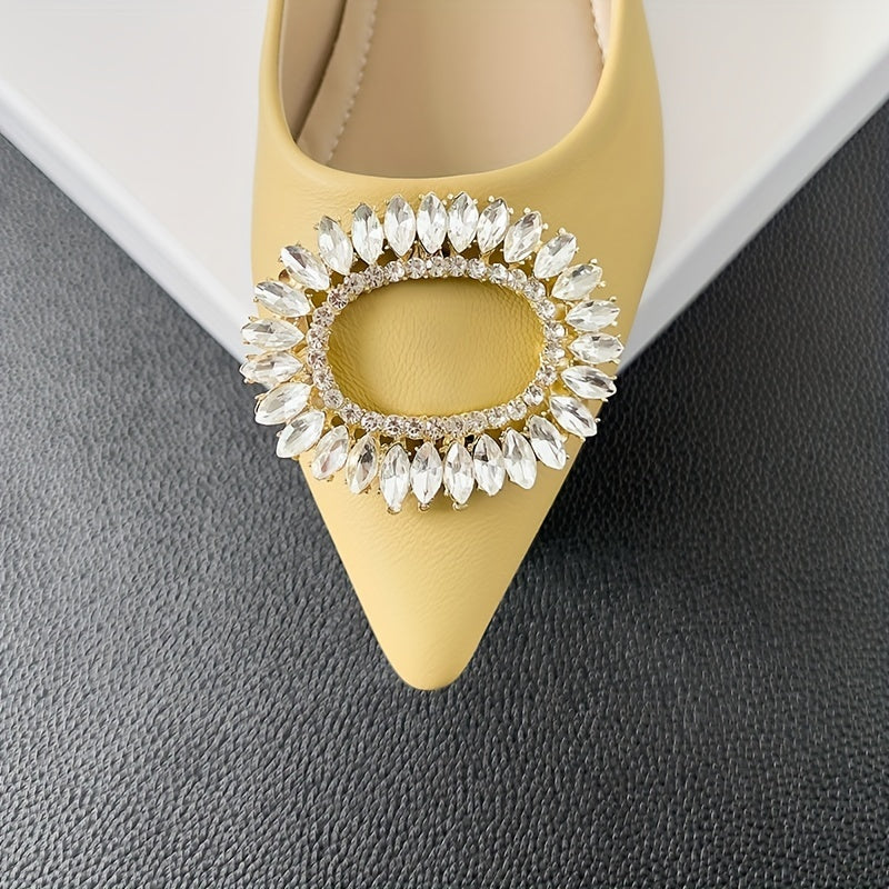 Rhinestone Slip On Chunky Heel Shoes Point Toe Daily Soft Dr