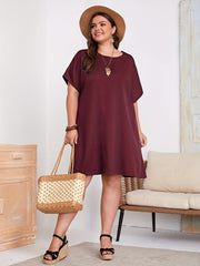  Solid Short Sleeve Round Neck Stretch Dress