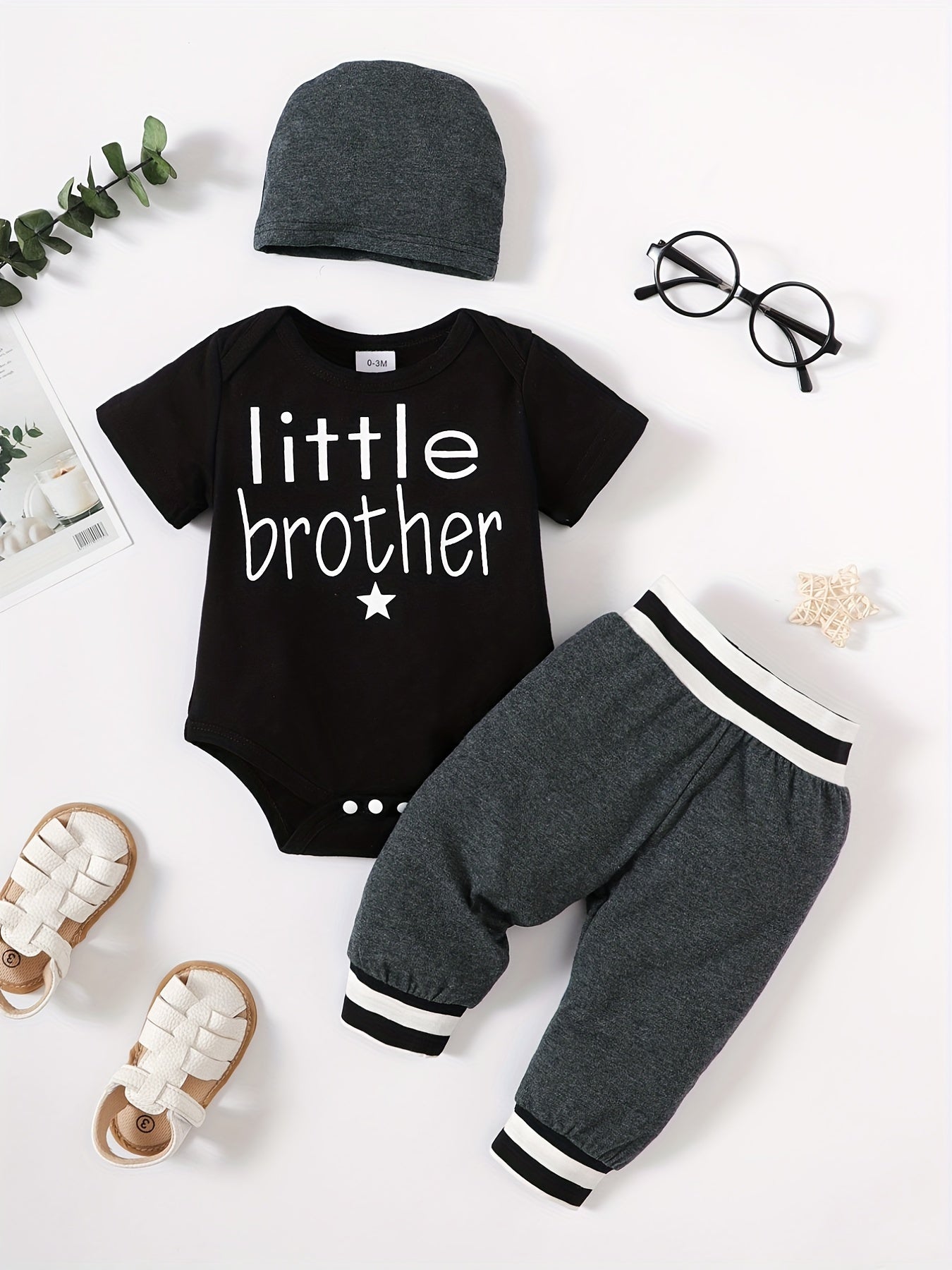 Baby Boys LITTLE BROTHER Short Sleeve Bodysuit Set