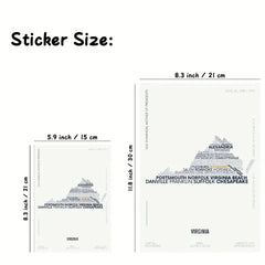 Virginia State Letter Map Stickers Modern Typography Art