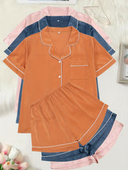 6 Pack Plus Size Pajama Set Women's Plus Short Sleeve Button Up Shirt & Shorts