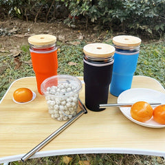 24oz Glass Cup With Cup Sleeve and Stainless Steel Straw