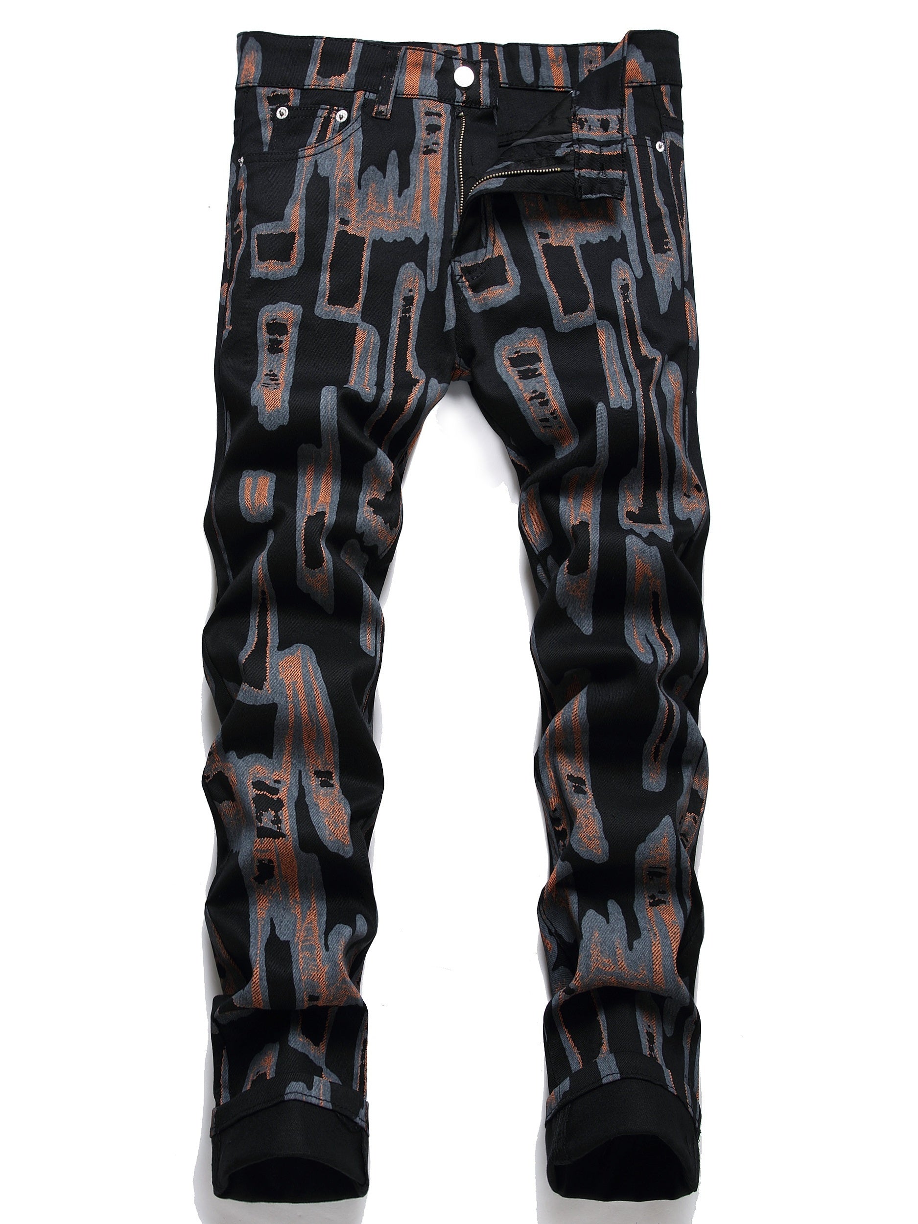 Men's Casual Letter Print Slim Fit Jeans