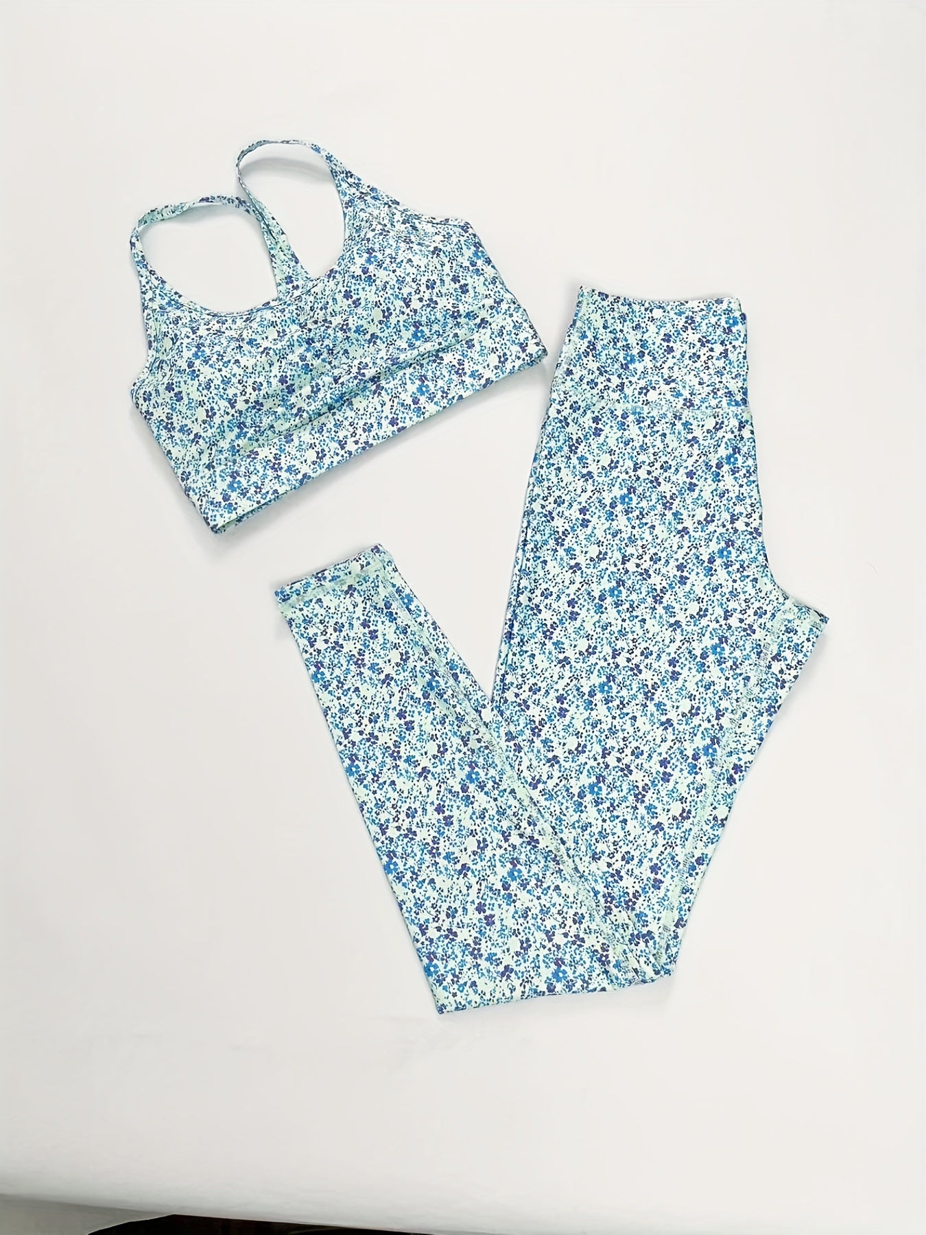  Floral Print Ruched Bra & Yoga Leggings Set