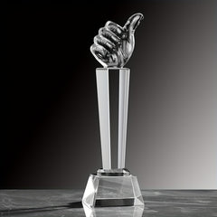 Crystal Glass Thumbs Trophy for Employee Appreciation and Sports Awards