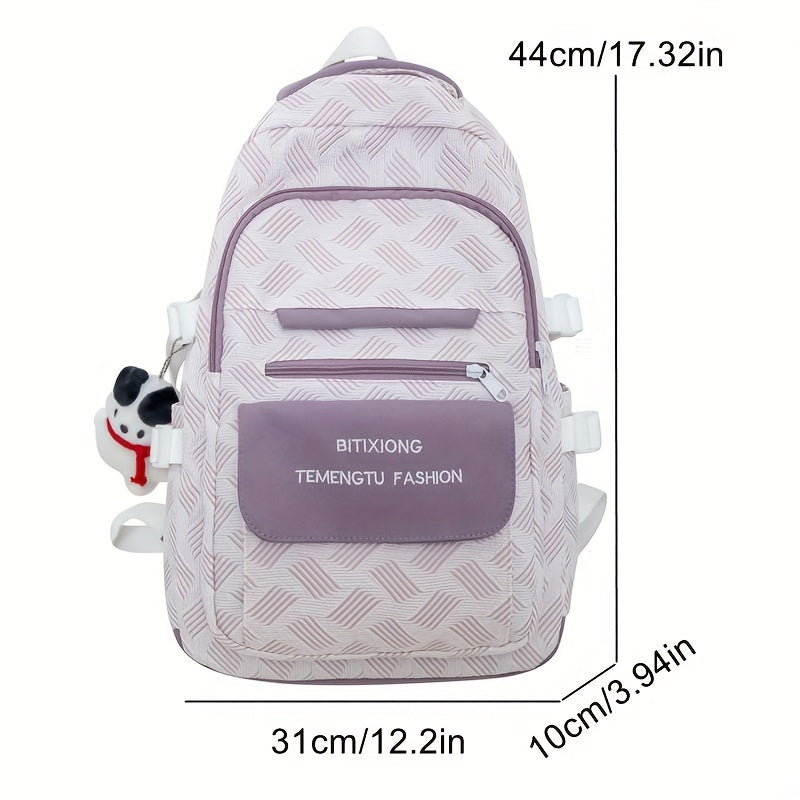 2pcs Backpack And Sling Bag Set Students Schoolbag With Puppy Pendant