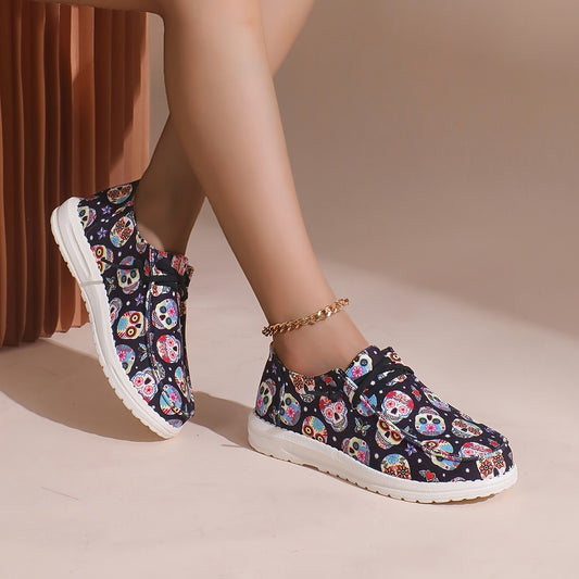 Colorful Skull Ghost Print Flat Shoes Scary Style Soft Bottom Sport Shoes