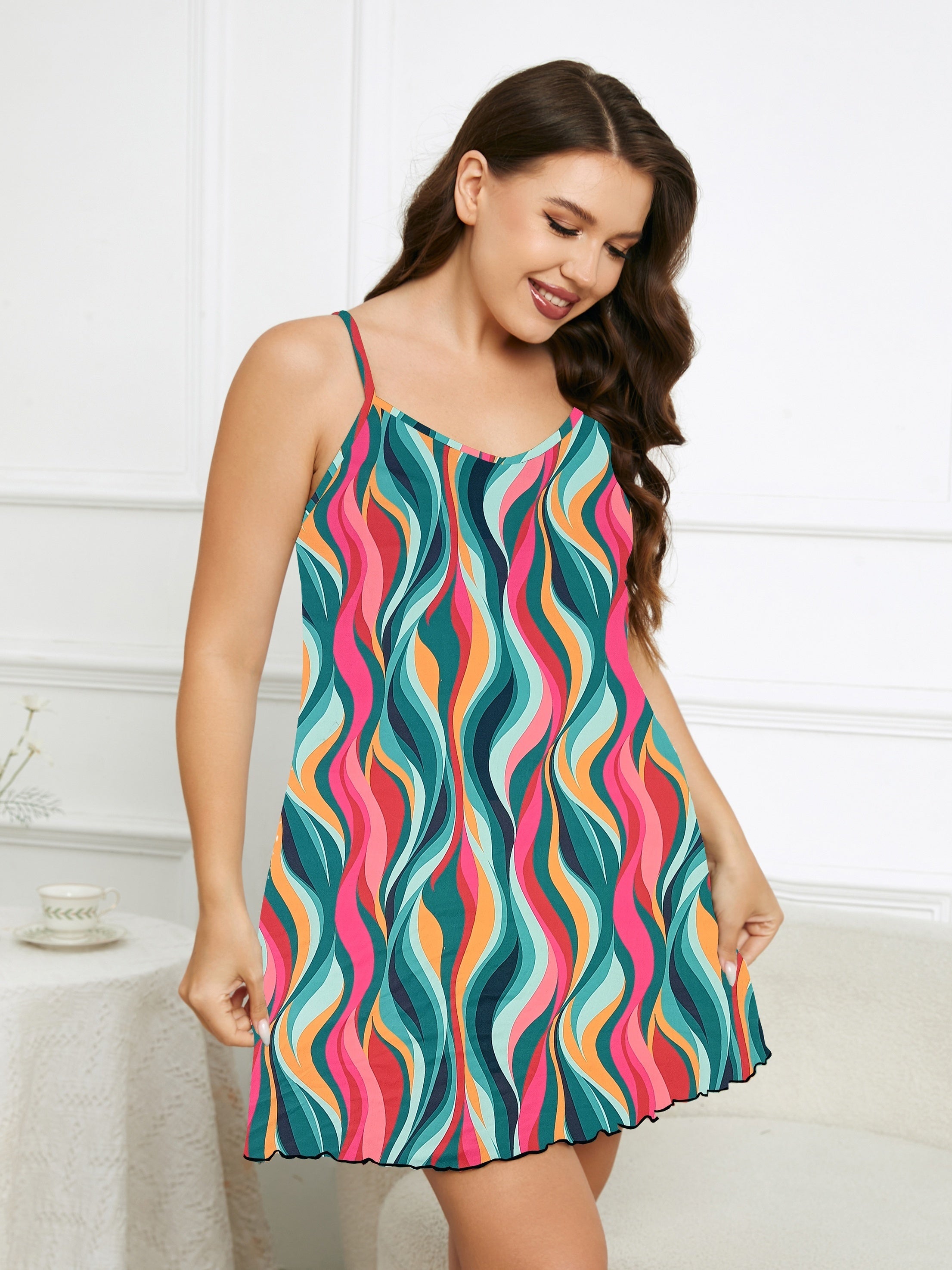  Boho Striped Print Loungewear Dress