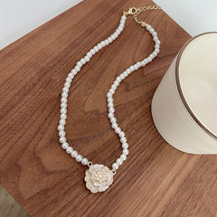 Camellia & Faux Pearl Necklace Female Clavicle Summer Accessories