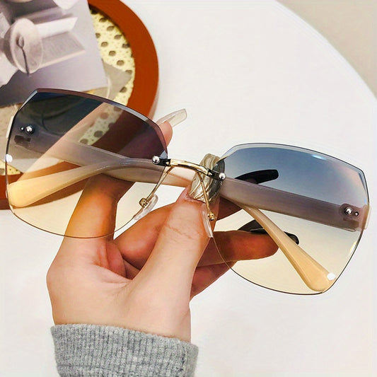 Rimless Sunglasses Vintage Ladies Square Beach Vacation Decoration