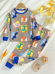 Dinosaur Pattern Kid's Pajamas 2pcs Set Soft Comfy PJ Set