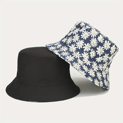Daisy Print Reversible Bucket Hat Small Chrysanthemum Print