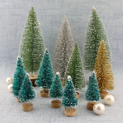 5pcs Mini Christmas Tree Sisal Tree And Wooden Base Bottle Brush Tree