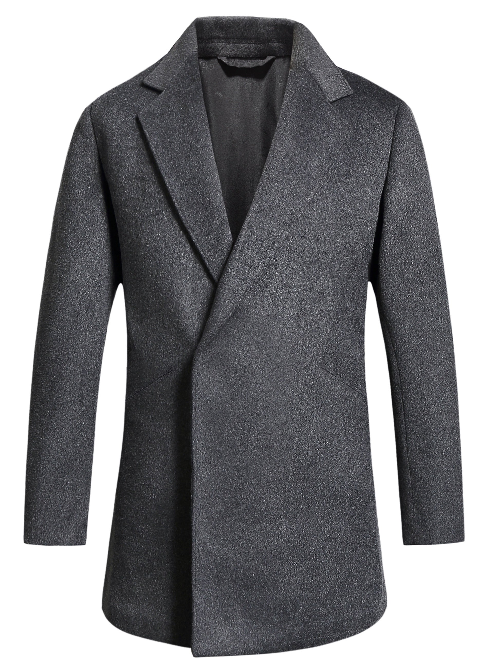 Men's Wool Blend Trench Coat Slim Fit Lapel Overcoat