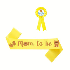 2 Yellow Mommy To Be Sash & Daddy To Be Pin Baby Shower Party