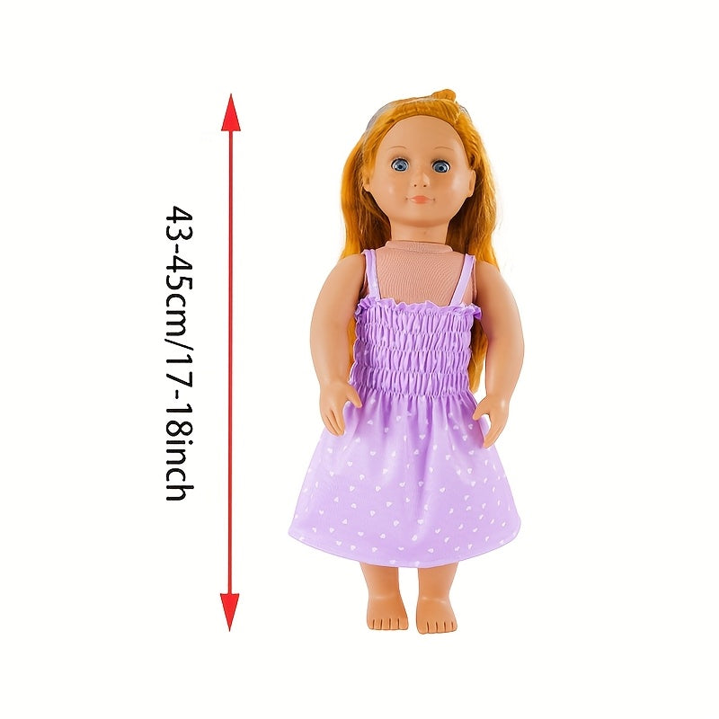 Set of 45 Inch Summer Doll Dresses in Purple and Pink Polka Dot Design with Ruff