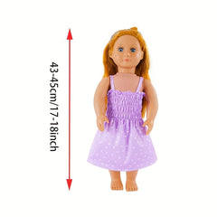 Set of 45 Inch Summer Doll Dresses in Purple and Pink Polka Dot Design with Ruff