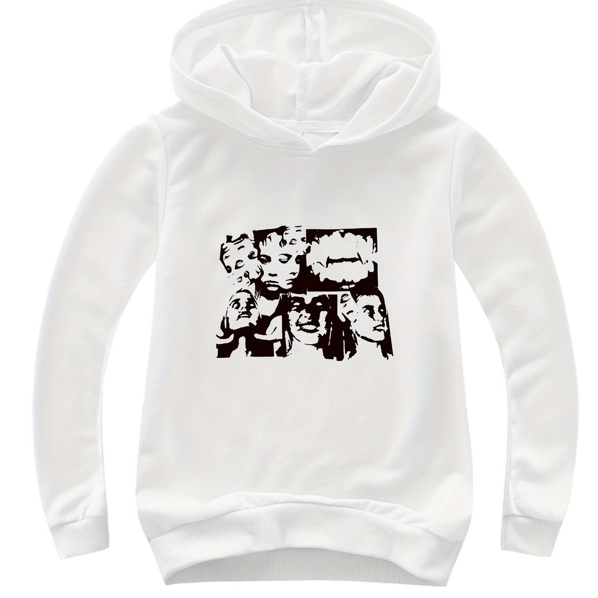 Portrait Print Girls Pullover Hooded Sweatshirt for Autumn Winter
