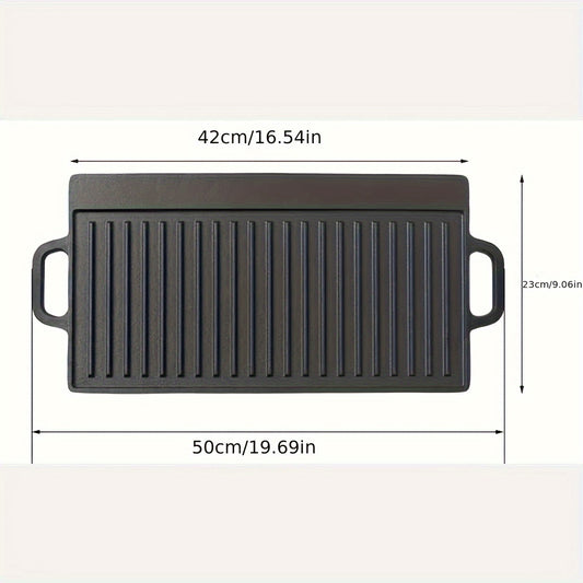 1pc Cast Iron Reversible Grill Pan For BBQ
