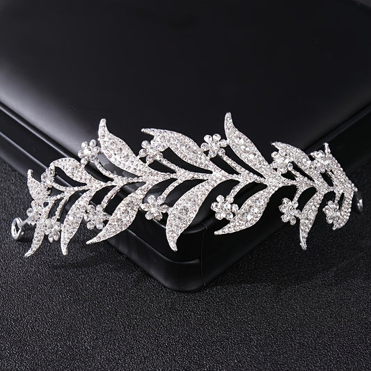 Floral Headpiece Tiara Bridal Crown Rhinestone Leaf Hair Accessories