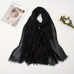 Vintage Solid Gauze Scarf Tassel Headwrap Women Turban Hijab