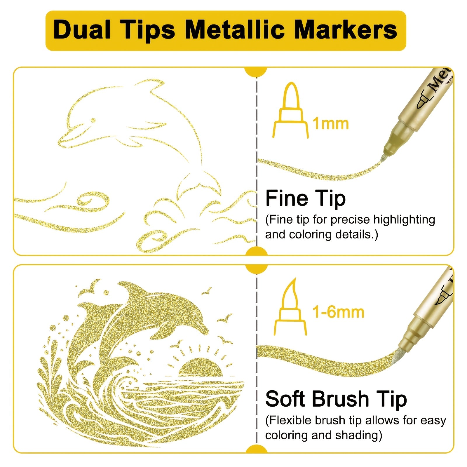 Metallic Marker Pens Dual Tip Acrylic Paint Markers for Art & Crafts