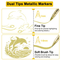 Metallic Marker Pens Dual Tip Acrylic Paint Markers for Art & Crafts