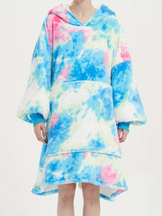 Tie Dye Plush Flannel Hooded Robe Plus Size