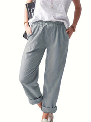 Women's Plus Solid High Rise Straight Leg Pants With Pockets