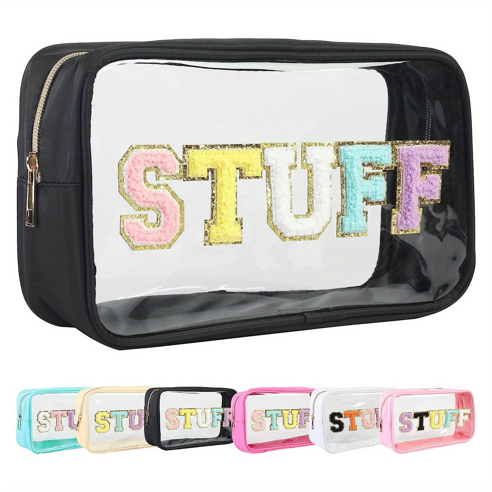 Large Clear Chenille Letters Makeup Bag for Travel