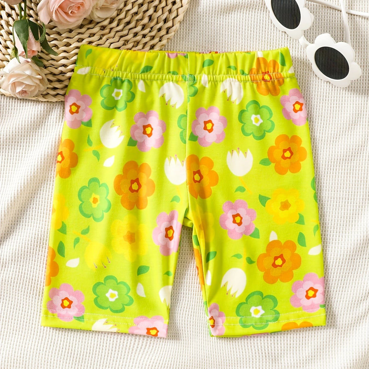 Toddler Girls Colorful Flowers Graphic Biker Shorts