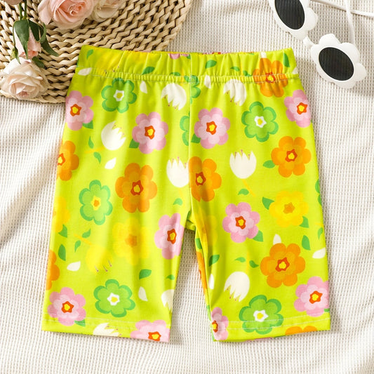Toddler Girls Colorful Flowers Graphic Biker Shorts