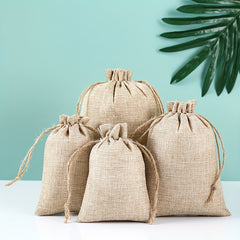 5pcs Hemp Strap Drawstring Gift Packaging Bag for Jewelry Storage