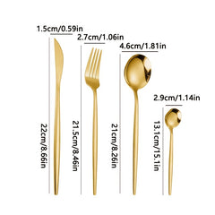 24pcs Stainless Steel Cutlery Set Thin Portuguese Steak Fork Spoon Plated